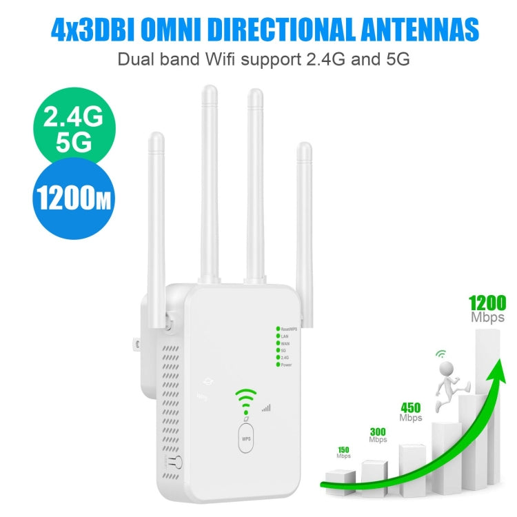 U10 1200Mbps Signal Booster WiFi Extender WiFi Antenna Dual Band 5G Wireless Signal Repeater
