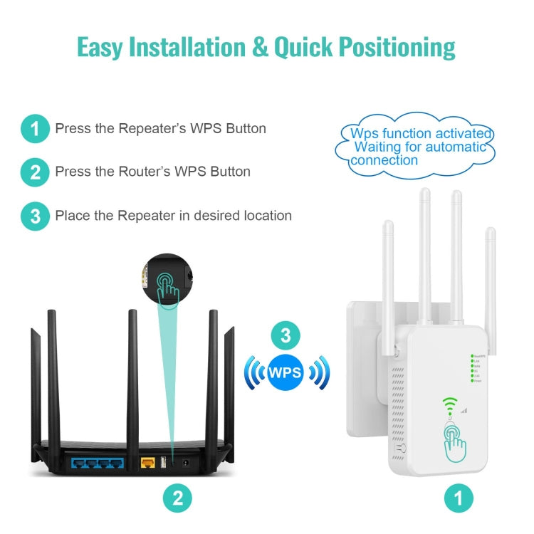 U10 1200Mbps Signal Booster WiFi Extender WiFi Antenna Dual Band 5G Wireless Signal Repeater