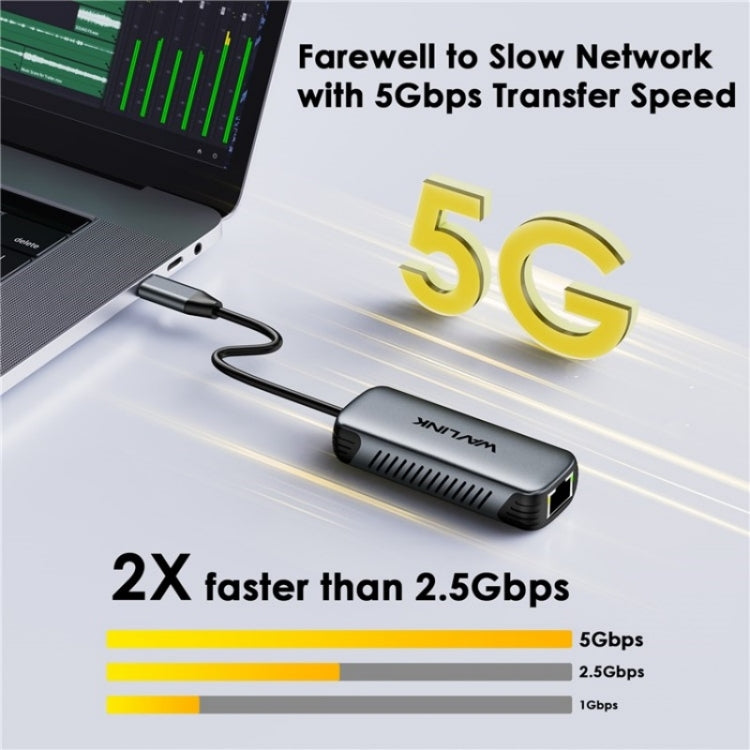 Проводной сетевой конвертер WAVLINK NWU340G 5 Гбит/с USB-C - RJ45 Gigabit Ethernet