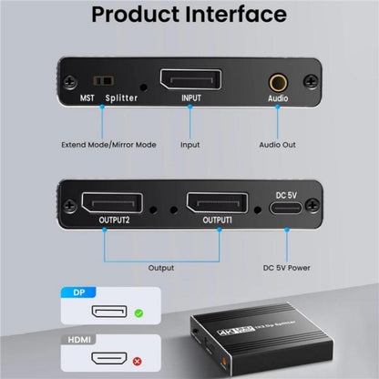 Аудиоэкстрактор FD 1X2 4K 144 Гц, разветвитель DisplayPort 1.4 на два DisplayPort MST Hub