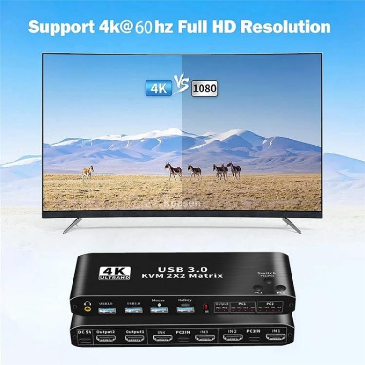 K3-1 4K 60 Гц USB 3.0 двухэкранный удлинитель HDMI Matrix 2x2 KVM-переключатель