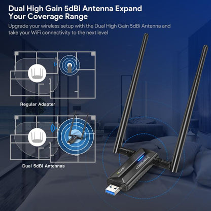 EDUP EP-AX1672 AX3000 USB 3.0 беспроводной WiFi 6E адаптер 802.11g высокой мощности беспроводной USB-адаптер 2,4 ГГц, 5 ГГц и 6 ГГц с чипсетом MT7621AU