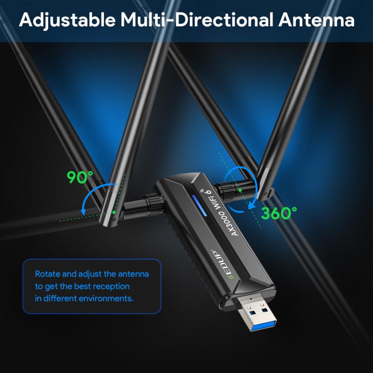 EDUP EP-AX1672 AX3000 USB 3.0 беспроводной WiFi 6E адаптер 802.11g высокой мощности беспроводной USB-адаптер 2,4 ГГц, 5 ГГц и 6 ГГц с чипсетом MT7621AU