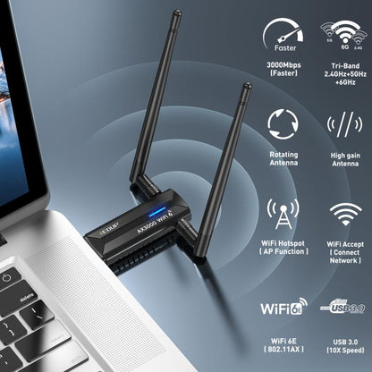 EDUP EP-AX1672 AX3000 USB 3.0 беспроводной WiFi 6E адаптер 802.11g высокой мощности беспроводной USB-адаптер 2,4 ГГц, 5 ГГц и 6 ГГц с чипсетом MT7621AU