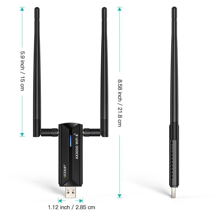 EDUP EP-AX1672 AX3000 USB 3.0 беспроводной WiFi 6E адаптер 802.11g высокой мощности беспроводной USB-адаптер 2,4 ГГц, 5 ГГц и 6 ГГц с чипсетом MT7621AU