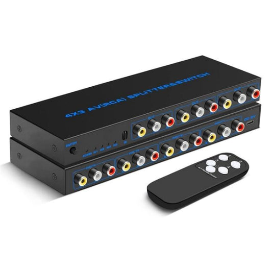 RCA 4 In 3 Out AV Audio Video Signal Composite Switcher AV Switch Splitter Box