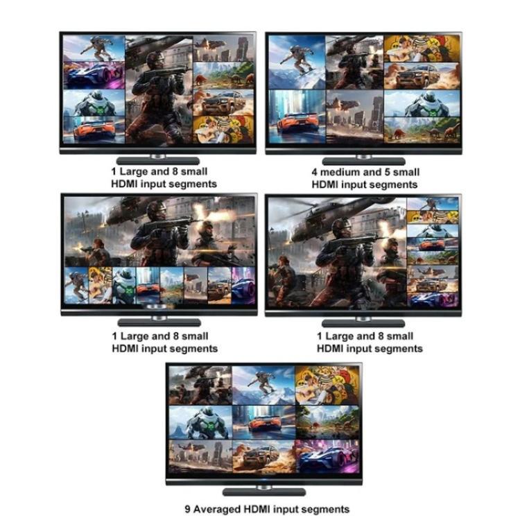JQF1 9-в-1 выходной коммутатор-адаптер, разветвитель экрана, 4K HDMI, многооконный коммутатор
