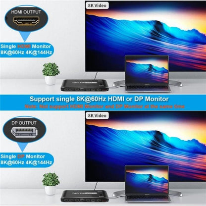 K8 With RJ45 Ethernet Port 2 In 1 Out Type C KVM Switcher 7 USB 2.0 Ports Docking Station