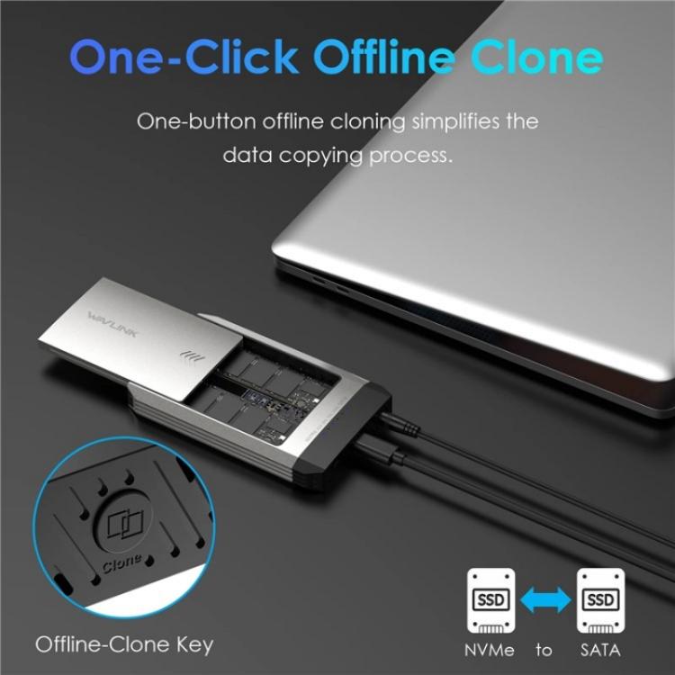 WAVLINK ST347 One-Click Offline Clone Dual Slot M.2 SSD Enclosure USB-C 3.2 Gen2 10 Гбит/с