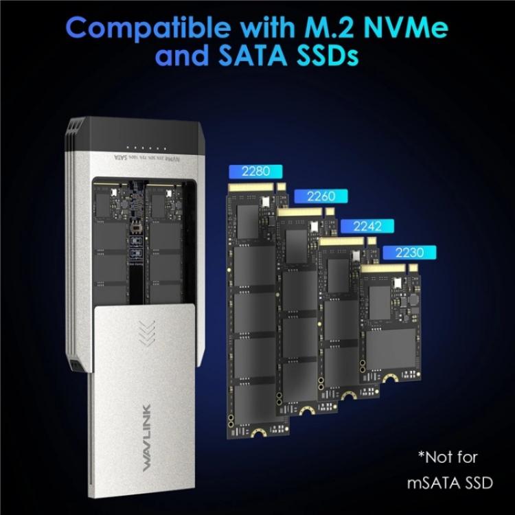 WAVLINK ST347 One-Click Offline Clone Dual Slot M.2 SSD Enclosure USB-C 3.2 Gen2 10 Гбит/с
