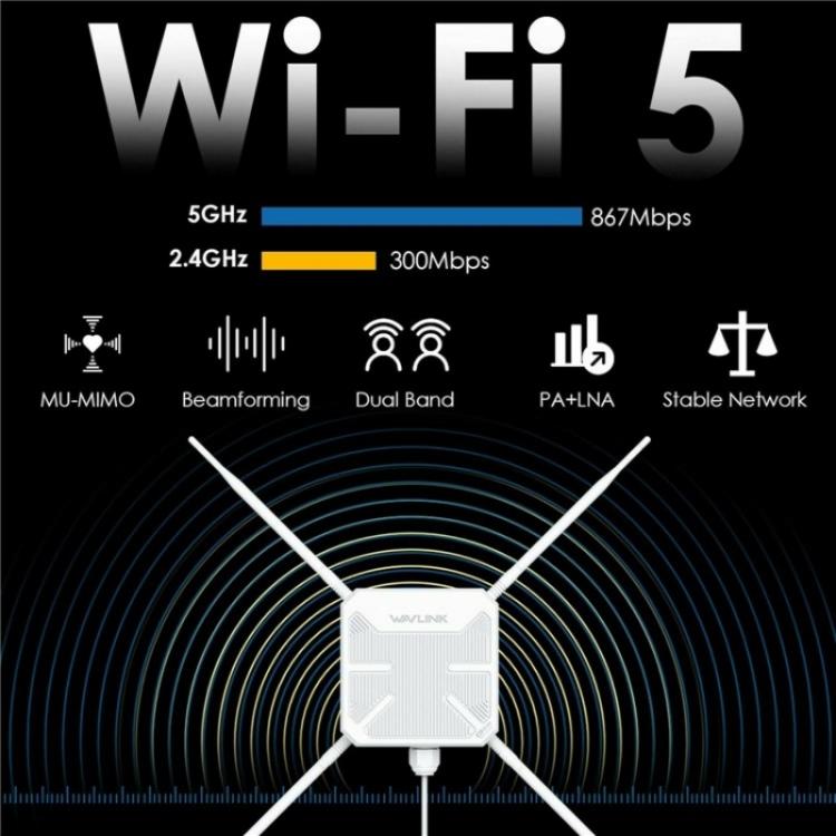 WAVLINK WN588HA2 AP atkārtotājs WiFi signāla pastiprinātājs AC1200 divu joslu WiFi paplašinātājs
