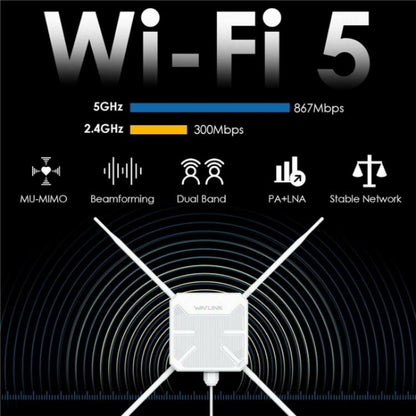 WAVLINK WN588HA2 AP atkārtotājs WiFi signāla pastiprinātājs AC1200 divu joslu WiFi paplašinātājs