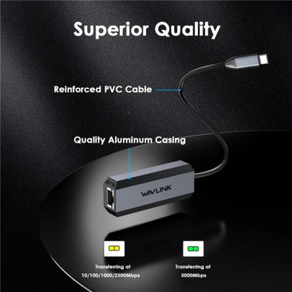 WAVLINK WL-NWU341G Laptop USB-C to 5000Mbps RJ45 LAN Ethernet Network Adapter