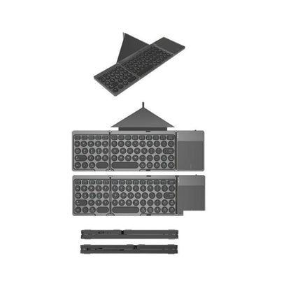 Складная беспроводная Bluetooth-клавиатура KF86 MAX с сенсорной панелью + кожаный чехол