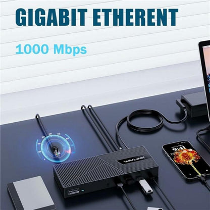 Док-станция WAVLINK UG63PD25 15-в-1 DisplayLink с поддержкой трёх дисплеев и мощностью 130 Вт