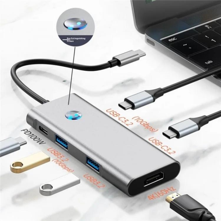 2426 One-Key Screen Off Type-C to 2 x USB3.2, HD, PD100W, 2 x USB-C3.2 HUB