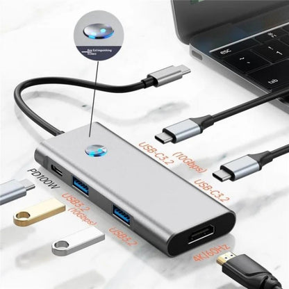 2426 One-Key Screen Off Type-C to 2 x USB3.2, HD, PD100W, 2 x USB-C3.2 HUB