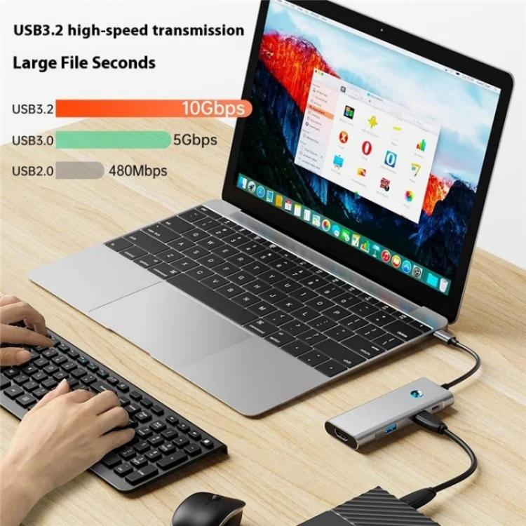 2426 One-Key Screen Off Type-C to 2 x USB3.2, HD, PD100W, 2 x USB-C3.2 HUB