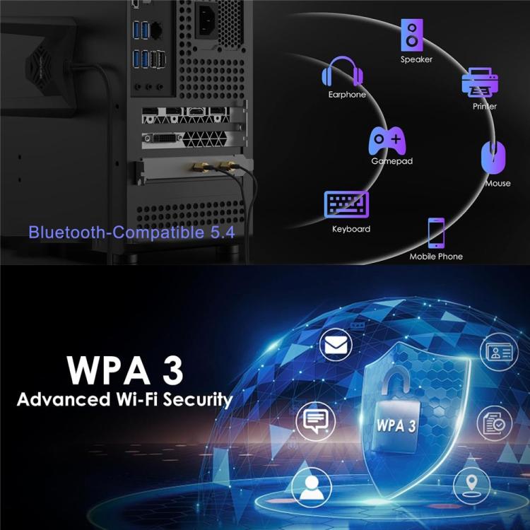 WAVLINK WN685BE3-A Трехдиапазонный беспроводной адаптер BE200 для настольного ПК WiFi 7 BE8800 PCIe Card