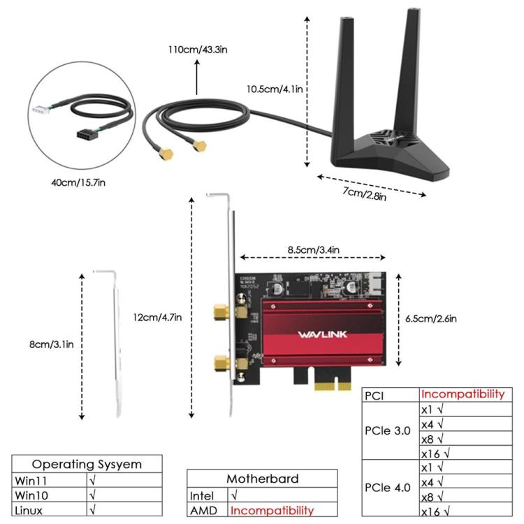 WAVLINK WN685BE3-A Трехдиапазонный беспроводной адаптер BE200 для настольного ПК WiFi 7 BE8800 PCIe Card