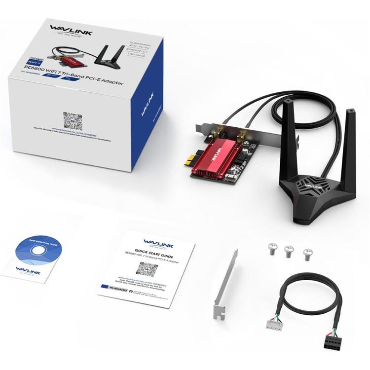WAVLINK WN685BE3-A Трехдиапазонный беспроводной адаптер BE200 для настольного ПК WiFi 7 BE8800 PCIe Card