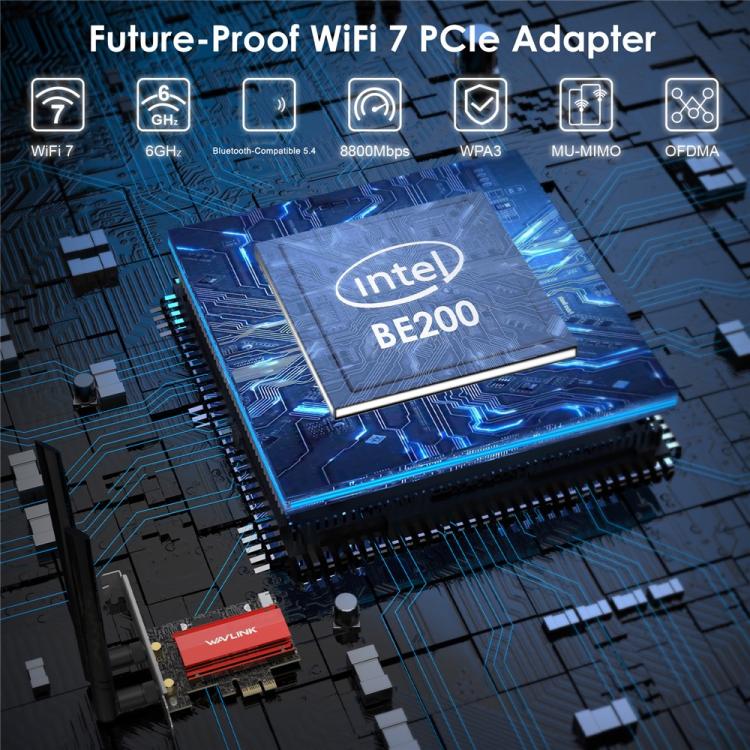 Беспроводная сетевая карта WAVLINK WN685BE3-B BE8800 2,4 ГГц 5 ГГц 6 ГГц Wi-Fi 7 Tri-Band PCI-E