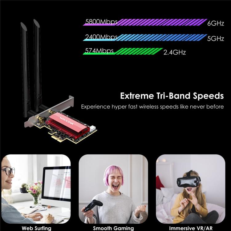 Беспроводная сетевая карта WAVLINK WN685BE3-B BE8800 2,4 ГГц 5 ГГц 6 ГГц Wi-Fi 7 Tri-Band PCI-E