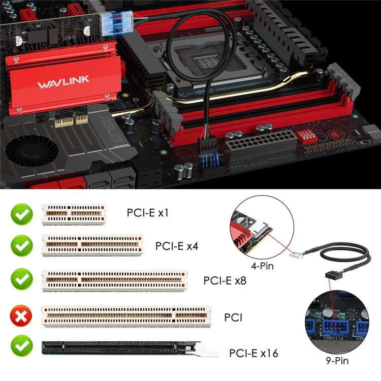 Беспроводная сетевая карта WAVLINK WN685BE3-B BE8800 2,4 ГГц 5 ГГц 6 ГГц Wi-Fi 7 Tri-Band PCI-E