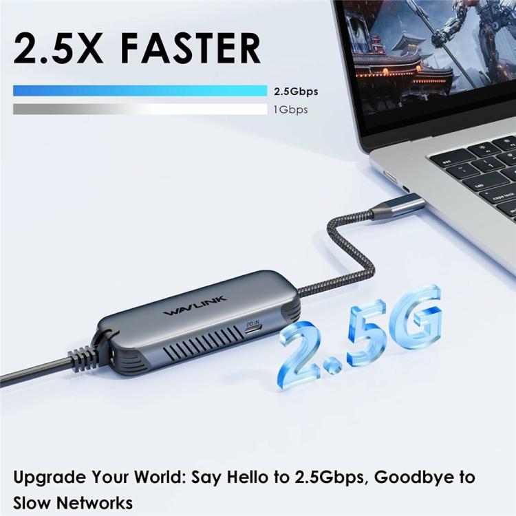 WAVLINK NWU330GD Support 95W PD Output USB-C to RJ45 2.5Gbps Network Converter