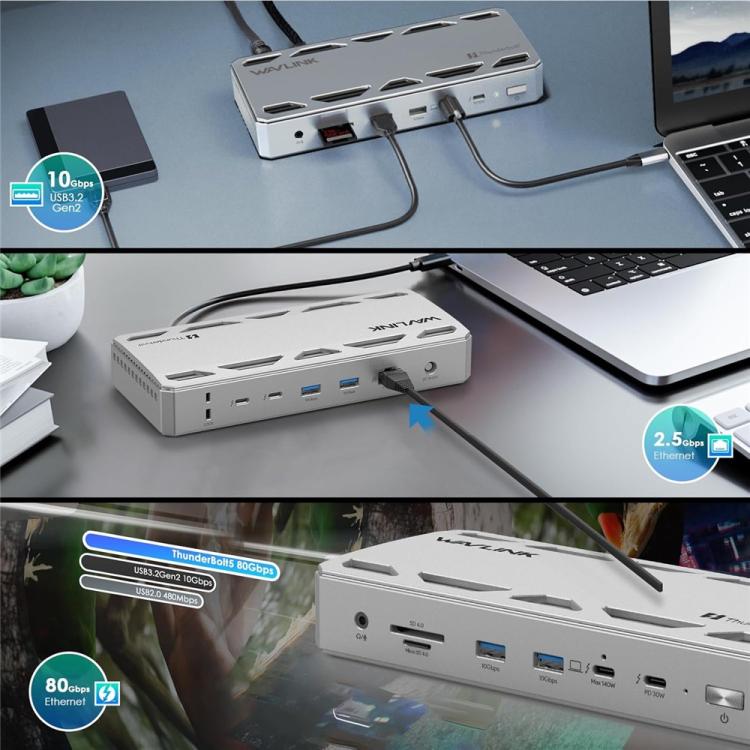 WAVLINK UTD58 12 in 1 120Gbps 140W Thunderbolt 5 Docking Station