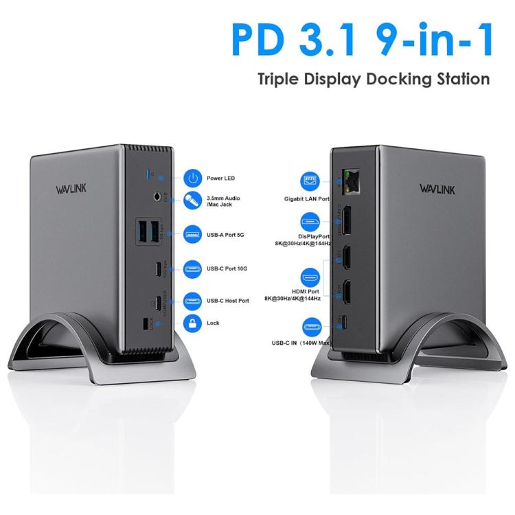 WAVLINK UMD27PRO 8K 30Hz / 4K 144Hz 140W PD HUB Adapter