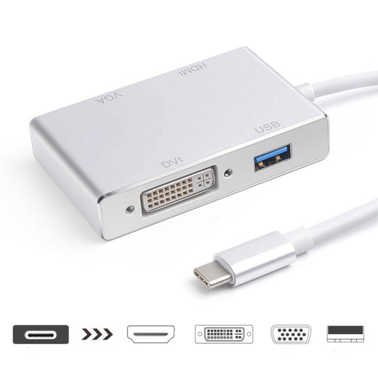 Кабель-адаптер USB 3.1 USB C Type C — HDMI, VGA, DVI, USB 3.0 4 в 1 для ноутбука Apple, Macbook, Google, Chromebook, Pixel