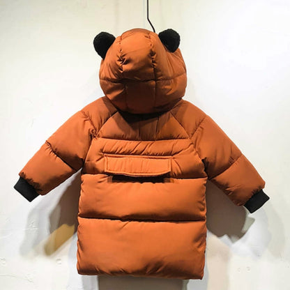 Winter Children Mid-length Thick Warm Down Jacket Cartoon Animal Ear Shape Hooded Cotton Jacket