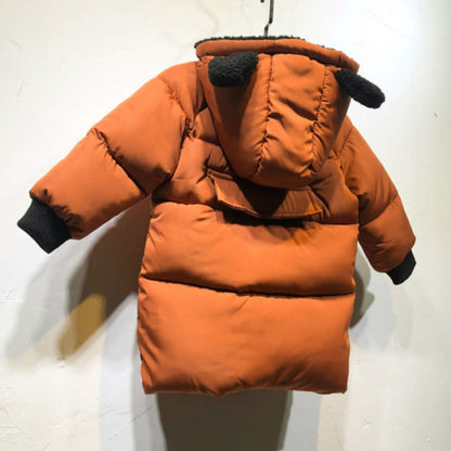 Winter Children Mid-length Thick Warm Down Jacket Cartoon Animal Ear Shape Hooded Cotton Jacket
