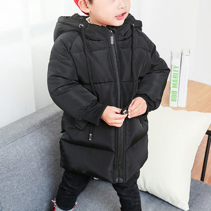 Winter Children Mid-length Thick Warm Down Jacket Cartoon Animal Ear Shape Hooded Cotton Jacket