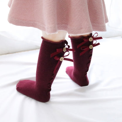 Baby Cute High Knee Fungus Lace Bow Socks