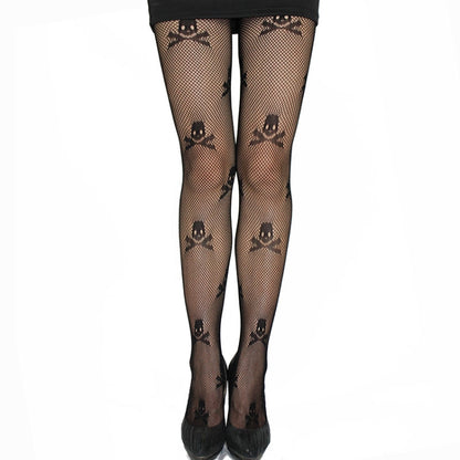 Sexy Fishnet Skull Print Stretch Pantyhose