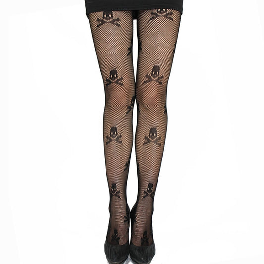 Sexy Fishnet Skull Print Stretch Pantyhose