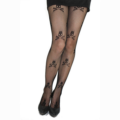Sexy Fishnet Skull Print Stretch Pantyhose