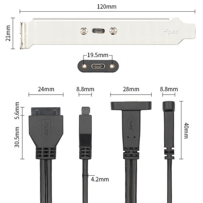50 cm USB3.0 20P uz USB C tipa mātes šasijas PCI bitu deflektora vadu