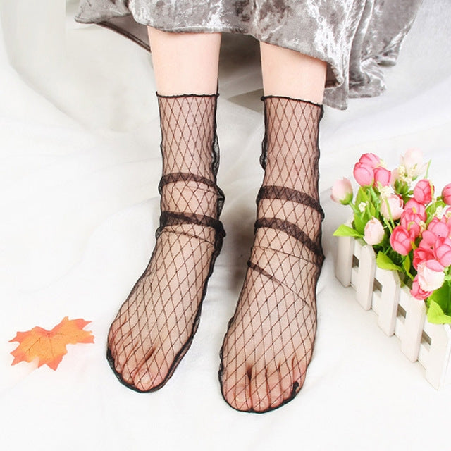 3 Pairs Lace Socks Fishnet Embroidered High Fish Women Net Socks Ankle Short Socks Ruffle Sexy