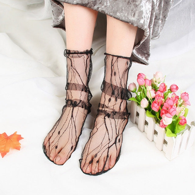 3 Pairs Lace Socks Fishnet Embroidered High Fish Women Net Socks Ankle Short Socks Ruffle Sexy