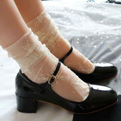 Ladies Breathable Transparent Floral Lace Socks Sweet Mesh Fishnet Socks