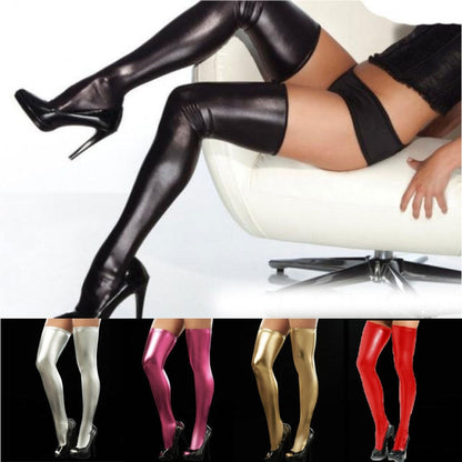 Sexy Women Over Knee Thigh High Tights Stockings Long PU Leather Stockings