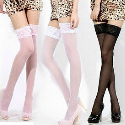 3 Pairs Sexy Womens Thin Sheer Lace Stocking Top Stay Up Thigh High Hold-ups Stockings Pantyhose