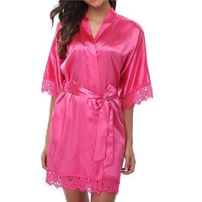Half Sleeve Robe Women Faux Silk Pajama Sexy Night Dress