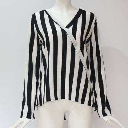 Women Striped Shirt Long Sleeve V-neck Shirts Casual Tops Blouse
