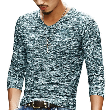 Slim Streetwear V-neck T Shirt Casual Fitness Tops Long Sleeve Pullover Shirt for Men