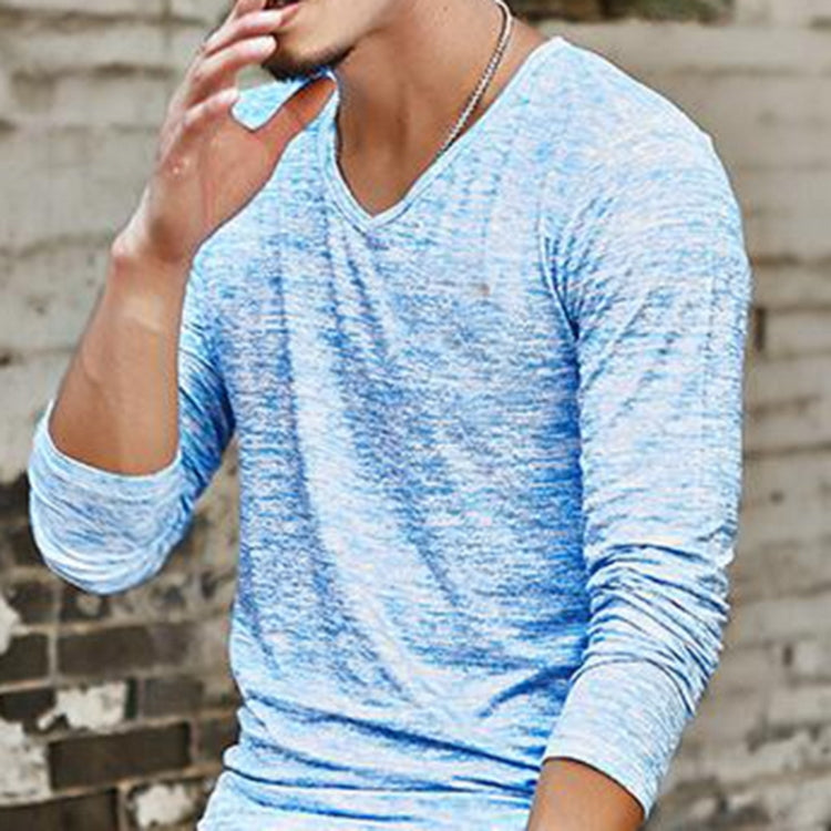 Slim Streetwear V-neck T Shirt Casual Fitness Tops Long Sleeve Pullover Shirt for Men