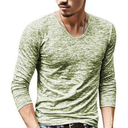 Slim Streetwear V-neck T Shirt Casual Fitness Tops Long Sleeve Pullover Shirt for Men